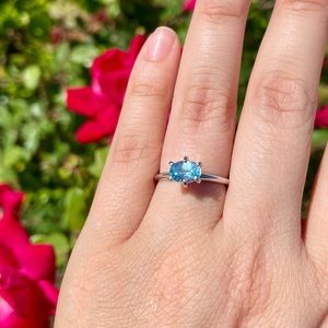 Blue Topaz Solitaire 14k Solid White Gold Ring